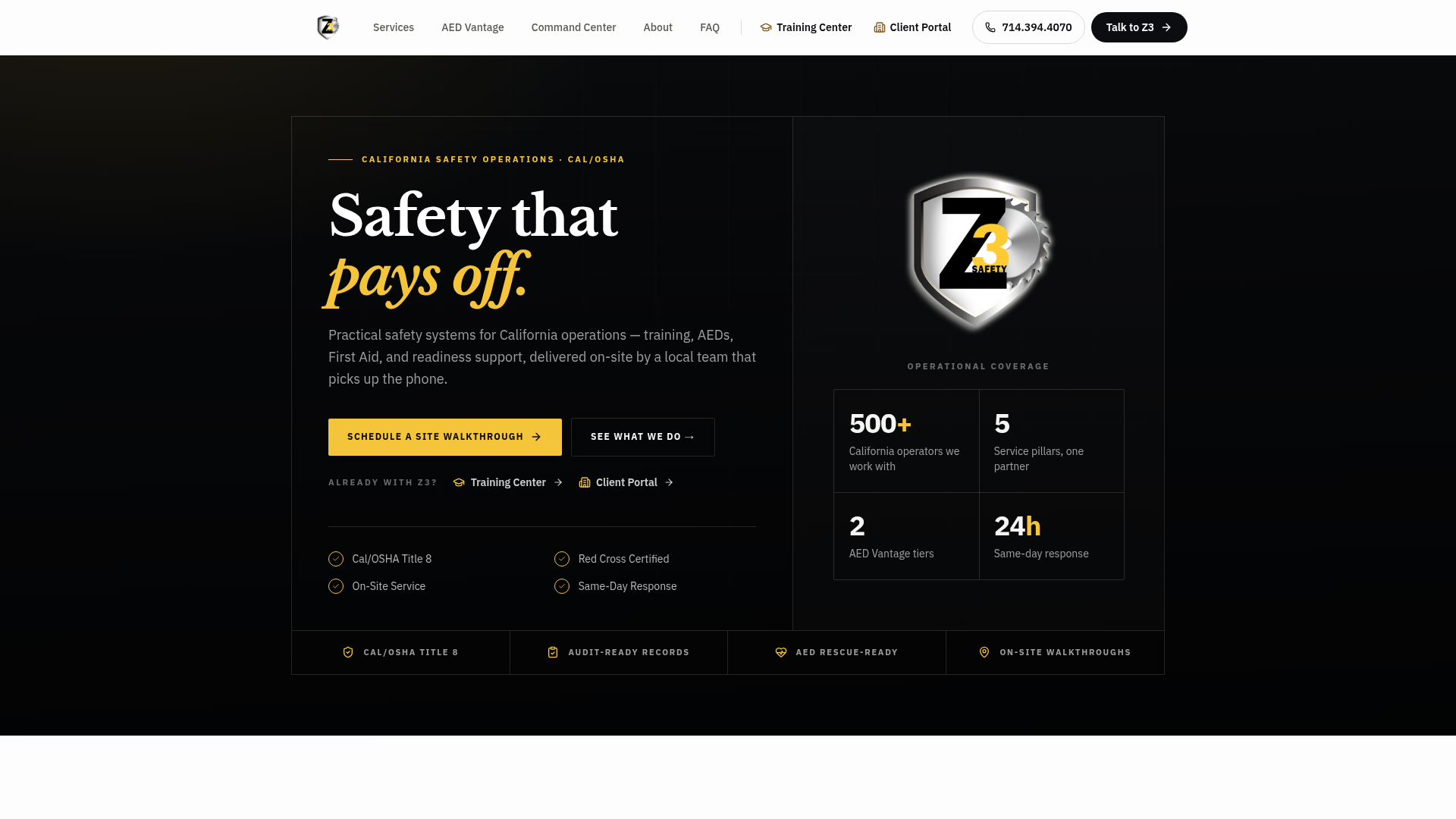 The Z3 Safety website built by FYS: Safety that pays off