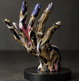 Hand sculpture concept, sculpted from sincerx painted surfaces